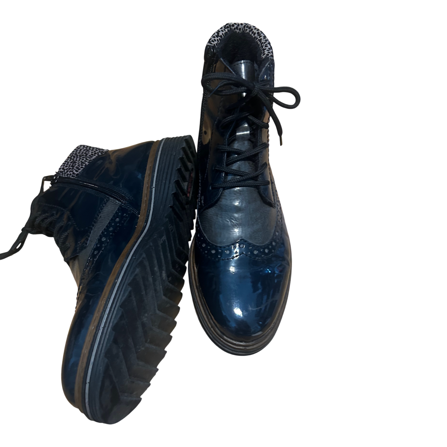 Rieker Damen Stiefeletten Gr 40 Dunkelblau Kunstleder Warm Gefüttert Profilsohle