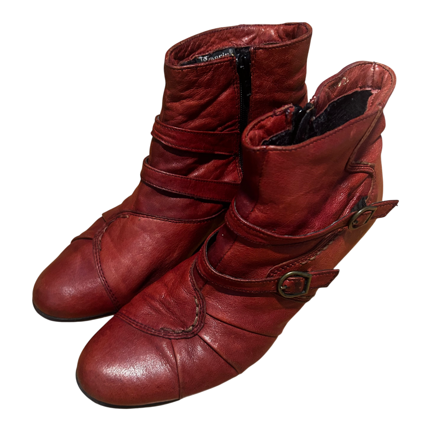 Tamaris Stiefeletten Rot Damen Schuhe Gr 40 Echtleder Blockabsatz Reißverschluss