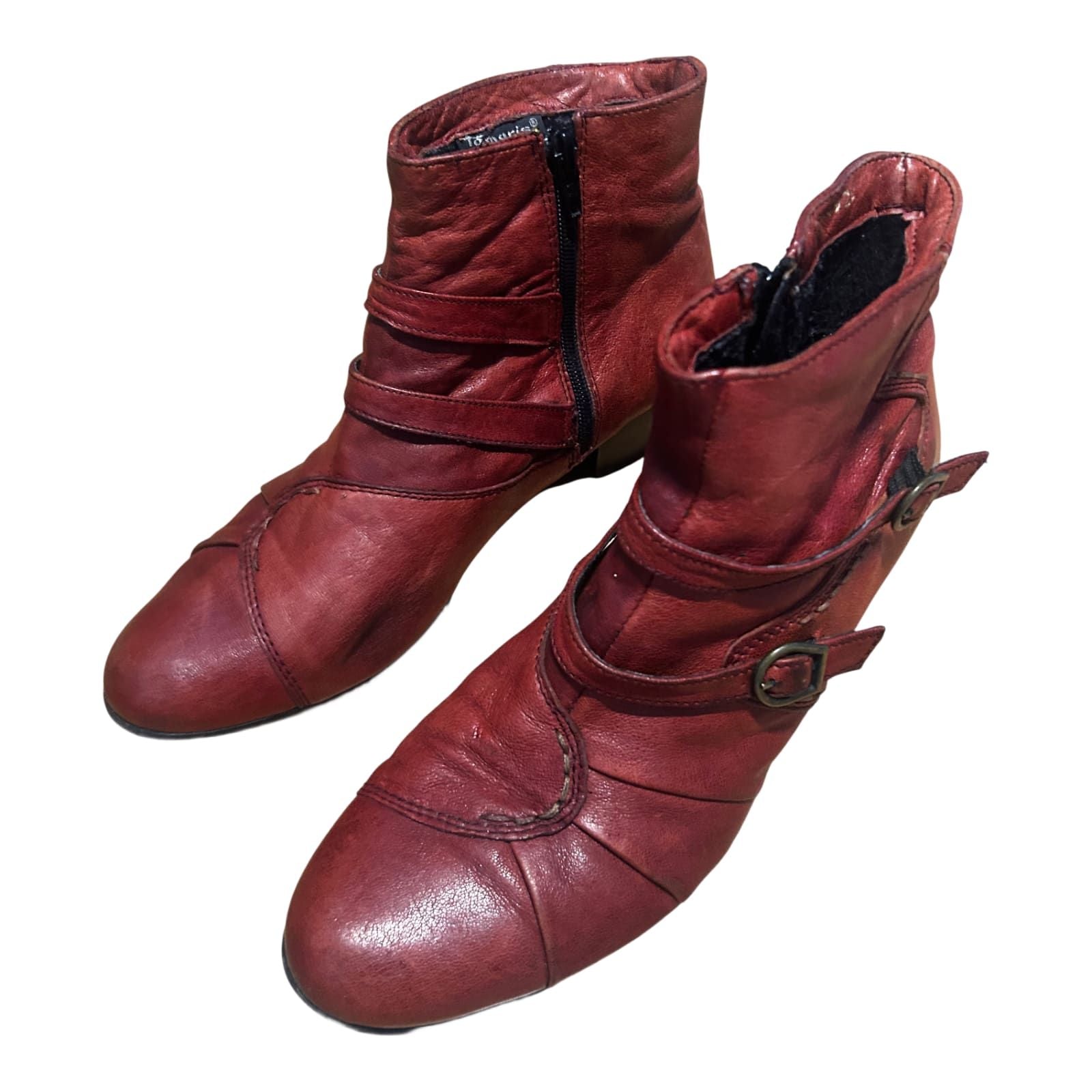 Tamaris Stiefeletten Rot Damen Schuhe Gr 40 Echtleder Blockabsatz Reißverschluss