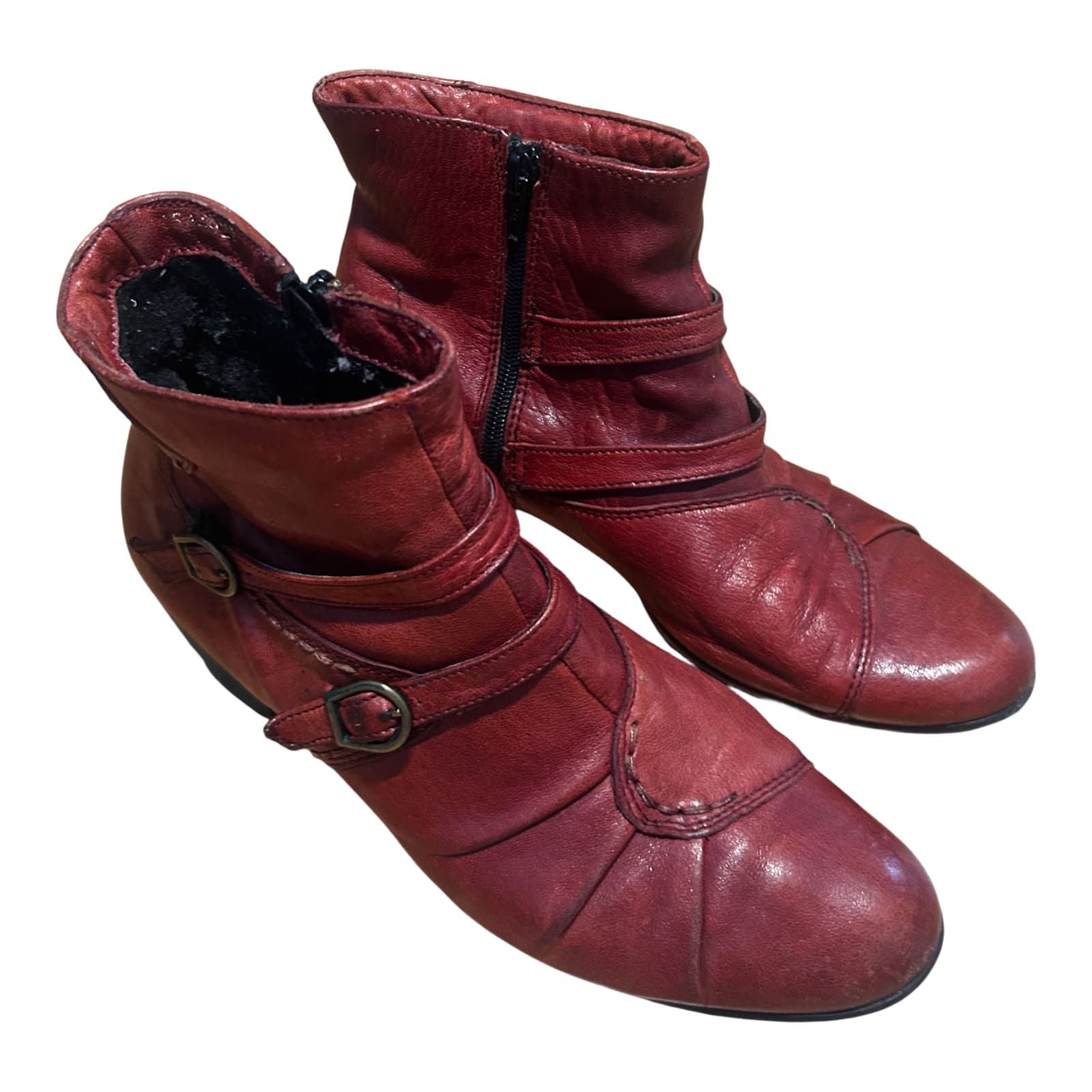 Tamaris Stiefeletten Rot Damen Schuhe Gr 40 Echtleder Blockabsatz Reißverschluss