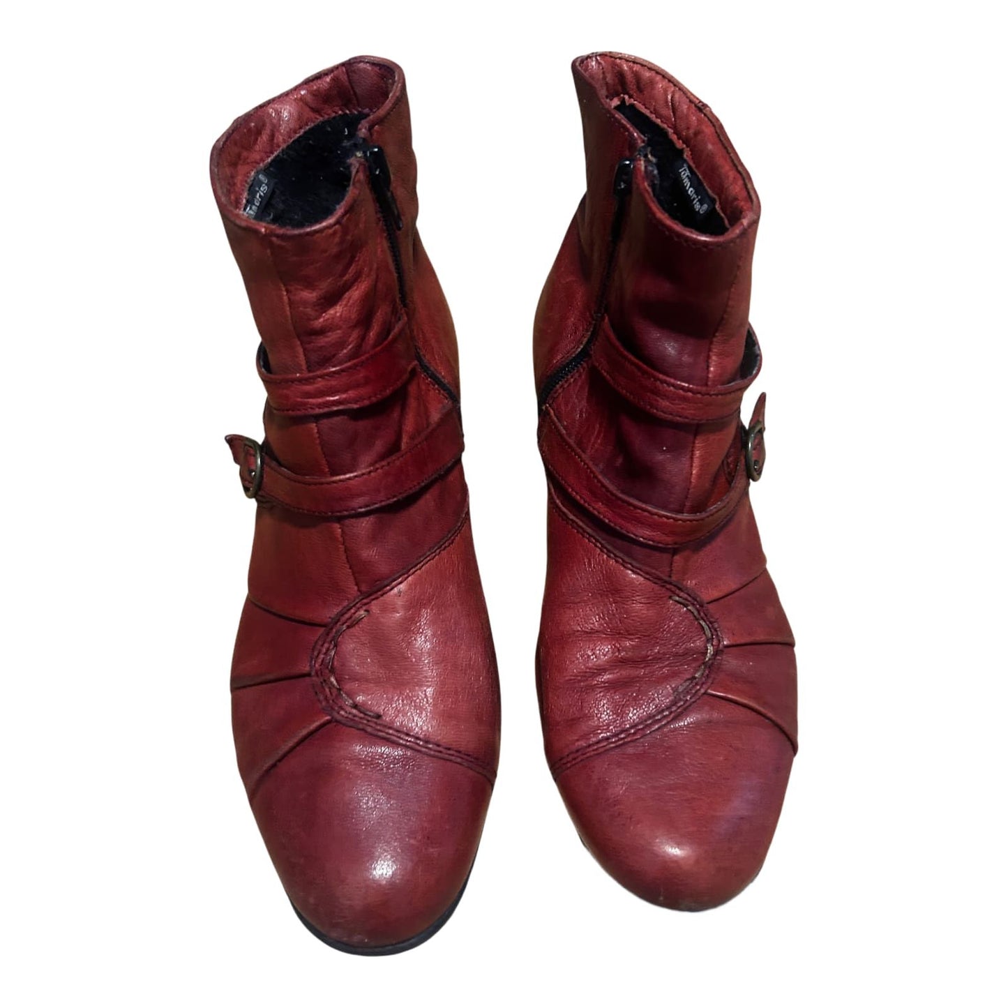 Tamaris Stiefeletten Rot Damen Schuhe Gr 40 Echtleder Blockabsatz Reißverschluss