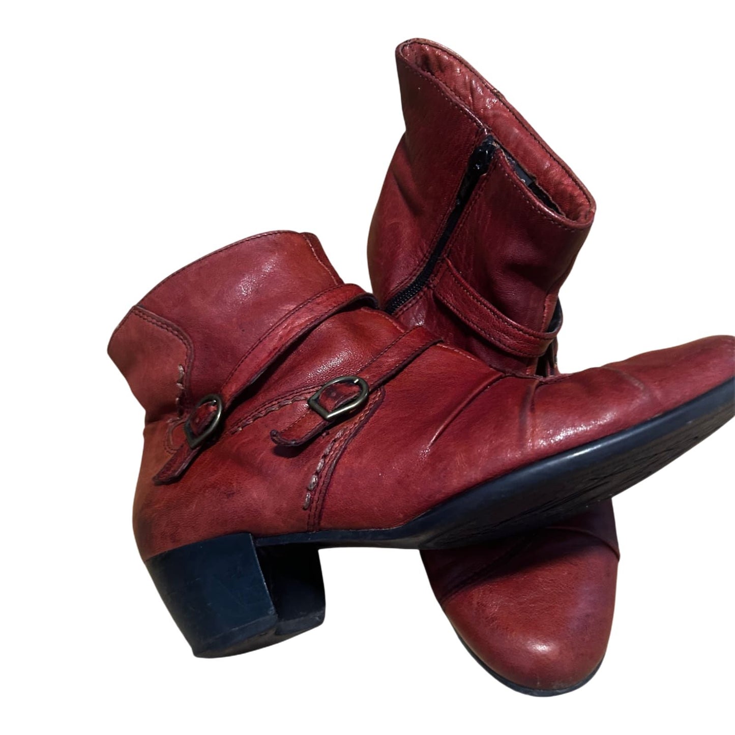 Tamaris Stiefeletten Rot Damen Schuhe Gr 40 Echtleder Blockabsatz Reißverschluss