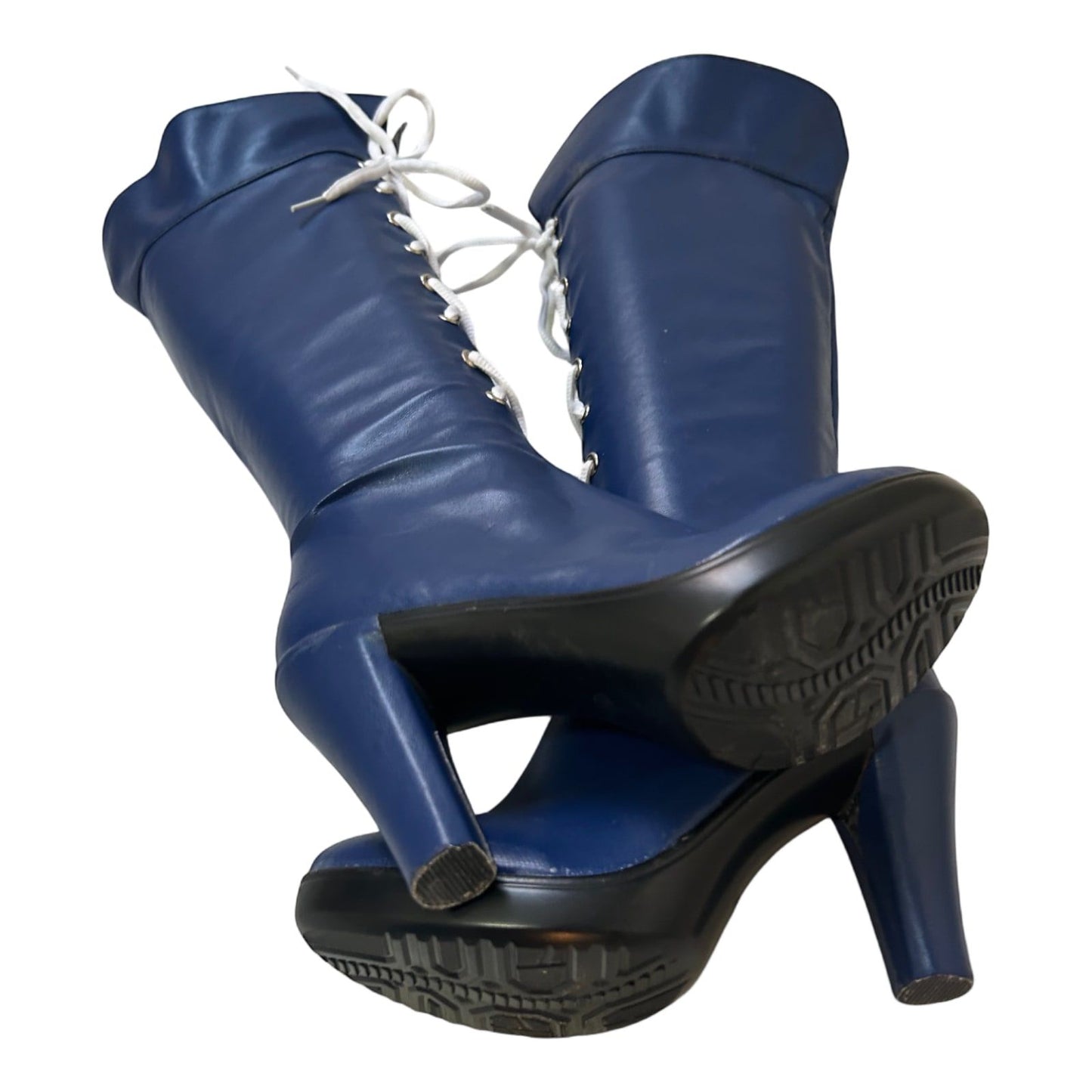 Asia Stiefel Blau Gr 35 Kunstleder Neu High Heels Reißverschluss Schnürung Cosplay