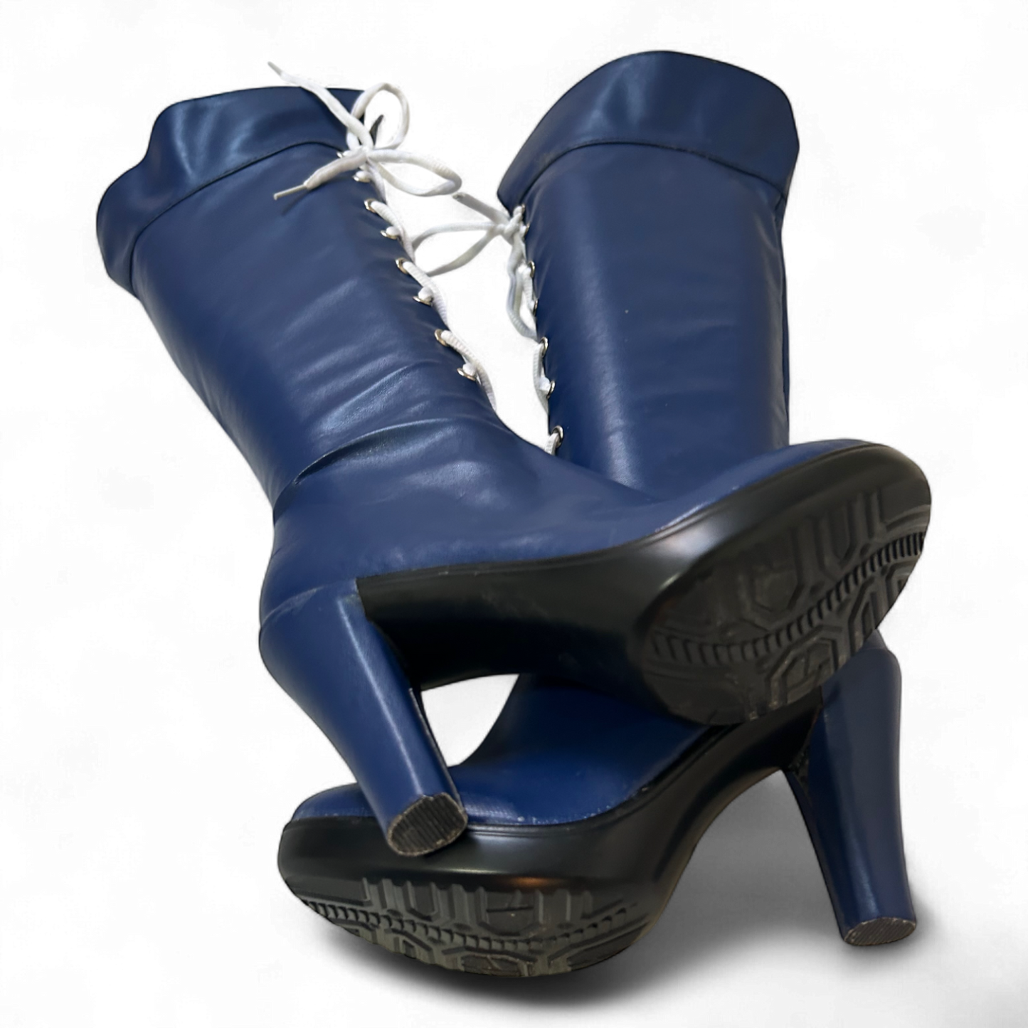 Asia Stiefel Blau Gr 35 Kunstleder Neu High Heels Reißverschluss Schnürung Cosplay