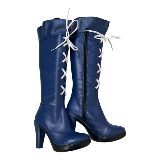 Asia Stiefel Blau Gr 35 Kunstleder Neu High Heels Reißverschluss Schnürung Cosplay