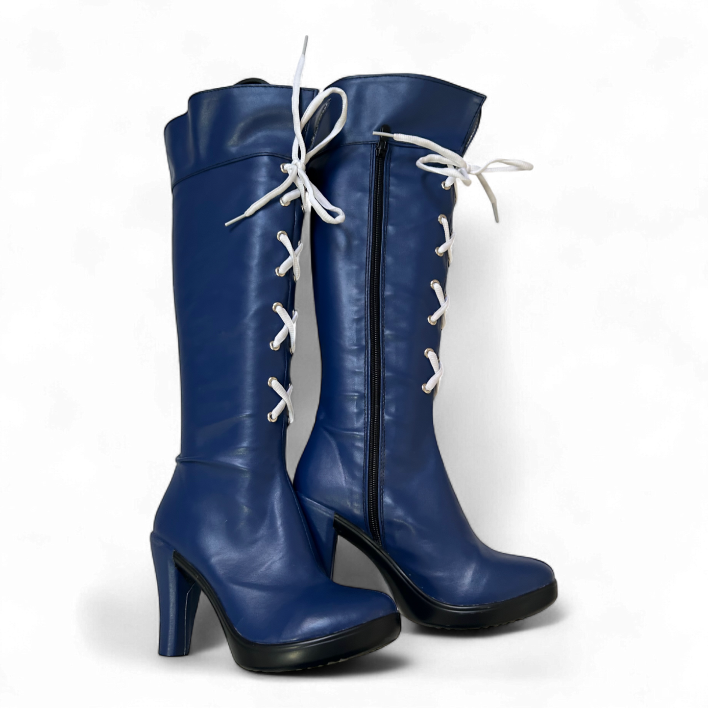 Asia Stiefel Blau Gr 35 Kunstleder Neu High Heels Reißverschluss Schnürung Cosplay