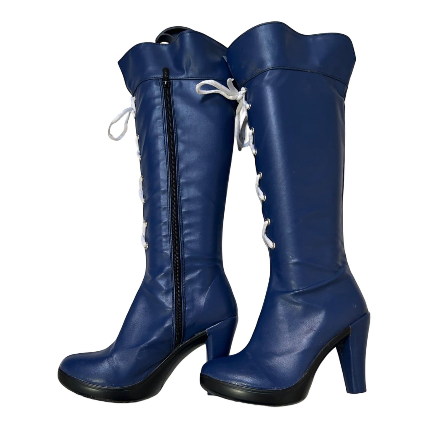 Asia Stiefel Blau Gr 35 Kunstleder Neu High Heels Reißverschluss Schnürung Cosplay