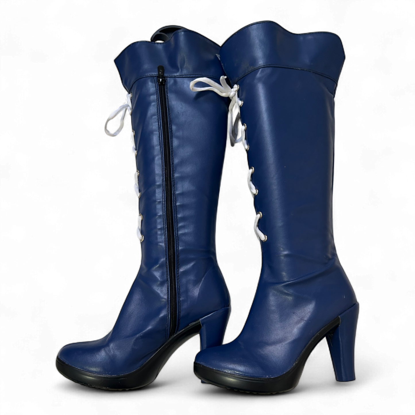 Asia Stiefel Blau Gr 35 Kunstleder Neu High Heels Reißverschluss Schnürung Cosplay