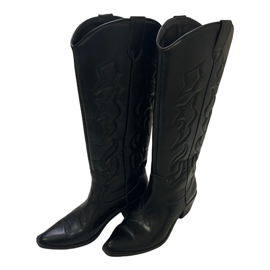 Stradivarius Cowboystiefel Schwarz Gr 38 Westernlook Vegan Stickerei Kunstleder*