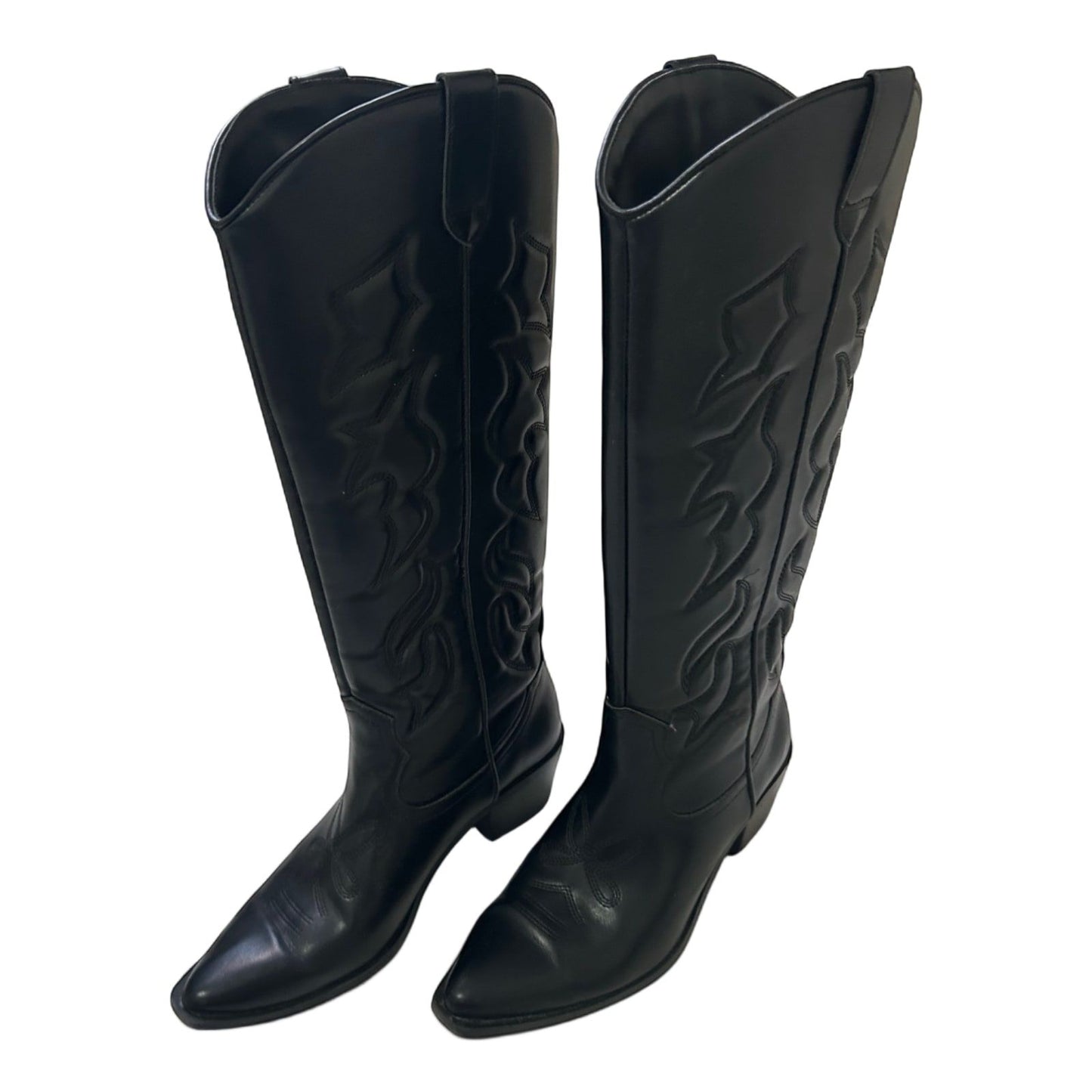 Stradivarius Cowboystiefel Schwarz Gr 38 Westernlook Vegan Stickerei Kunstleder*