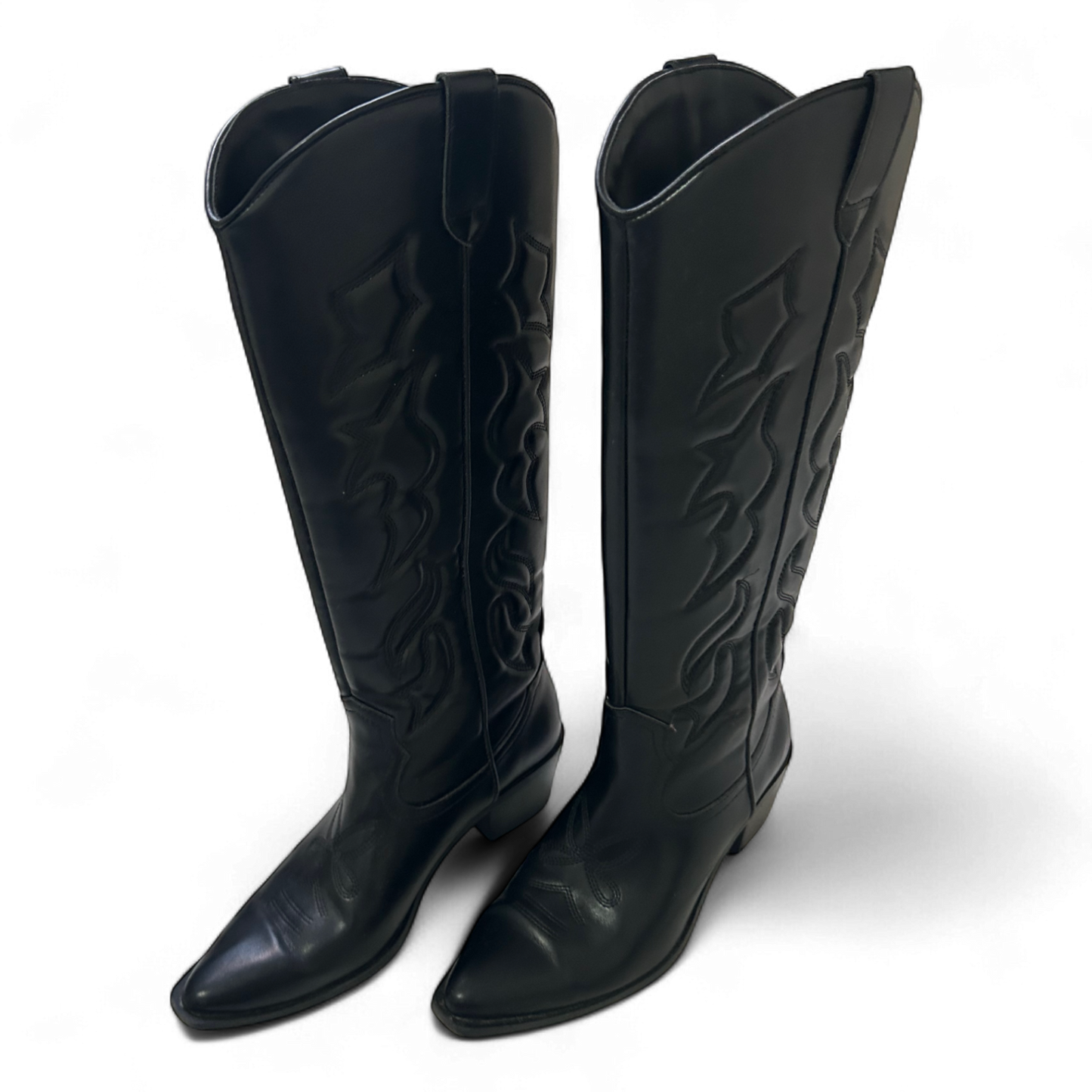 Stradivarius Cowboystiefel Schwarz Gr 38 Westernlook Vegan Stickerei Kunstleder*