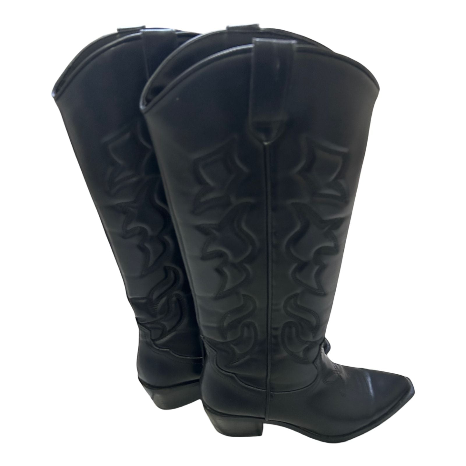 Stradivarius Cowboystiefel Schwarz Gr 38 Westernlook Vegan Stickerei Kunstleder*