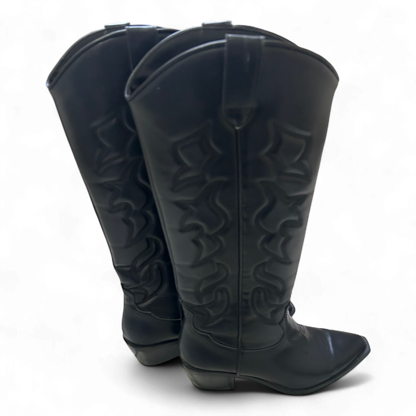 Stradivarius Cowboystiefel Schwarz Gr 38 Westernlook Vegan Stickerei Kunstleder*