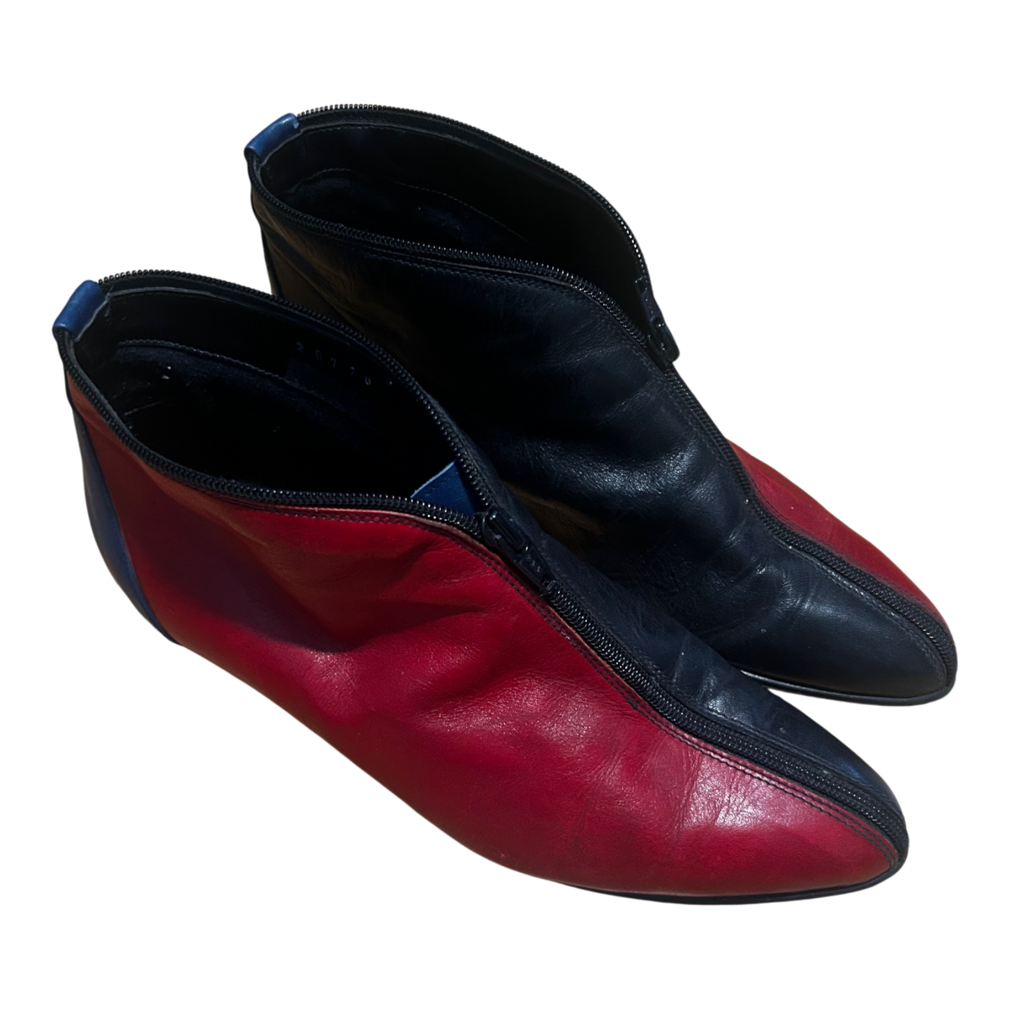 Damen Stiefeletten Schuhe Gr 39 Echtleder Schwarz Rot Blau Reißverschluss Italy