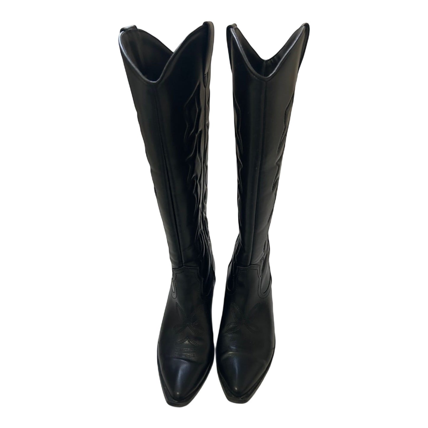 Stradivarius Cowboystiefel Schwarz Gr 38 Westernlook Vegan Stickerei Kunstleder*