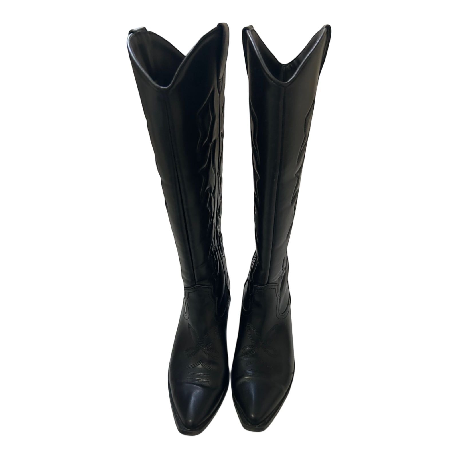 Stradivarius Cowboystiefel Schwarz Gr 38 Westernlook Vegan Stickerei Kunstleder*