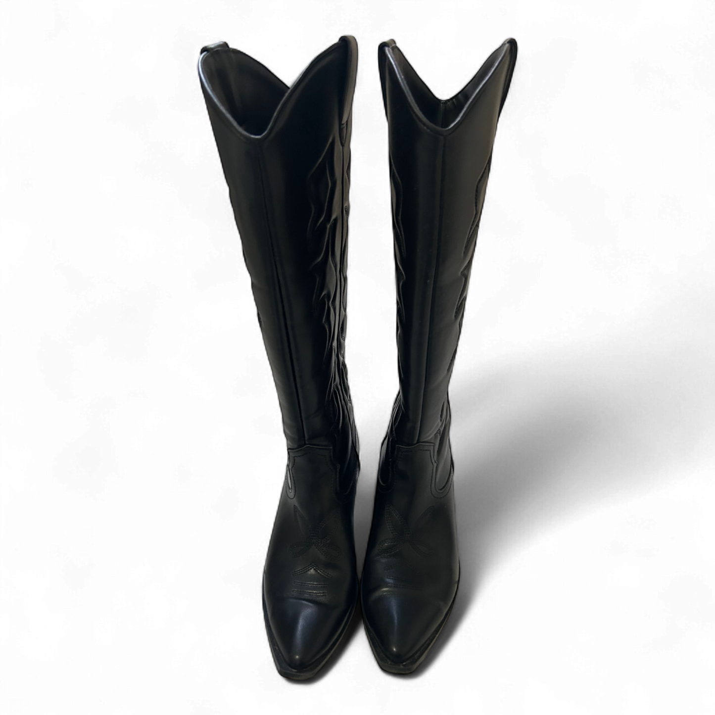 Stradivarius Cowboystiefel Schwarz Gr 38 Westernlook Vegan Stickerei Kunstleder*