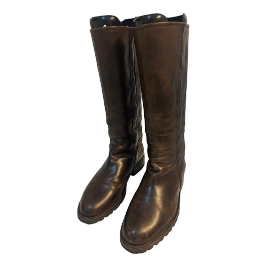 Derbe Lederstiefel Braun Gr 37 Schlüpfstiefel Vibramsohle Echtleder Patina