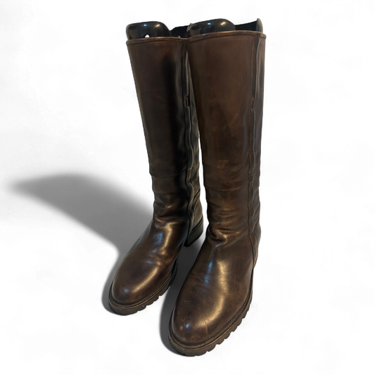 Derbe Lederstiefel Braun Gr 37 Schlüpfstiefel Vibramsohle Echtleder Patina