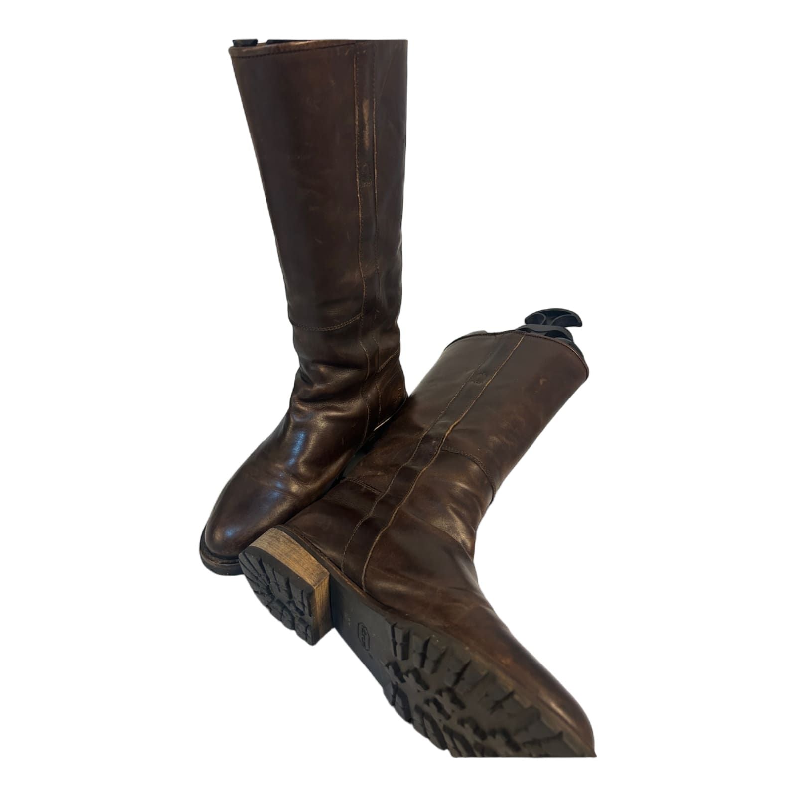 Derbe Lederstiefel Braun Gr 37 Schlüpfstiefel Vibramsohle Echtleder Patina