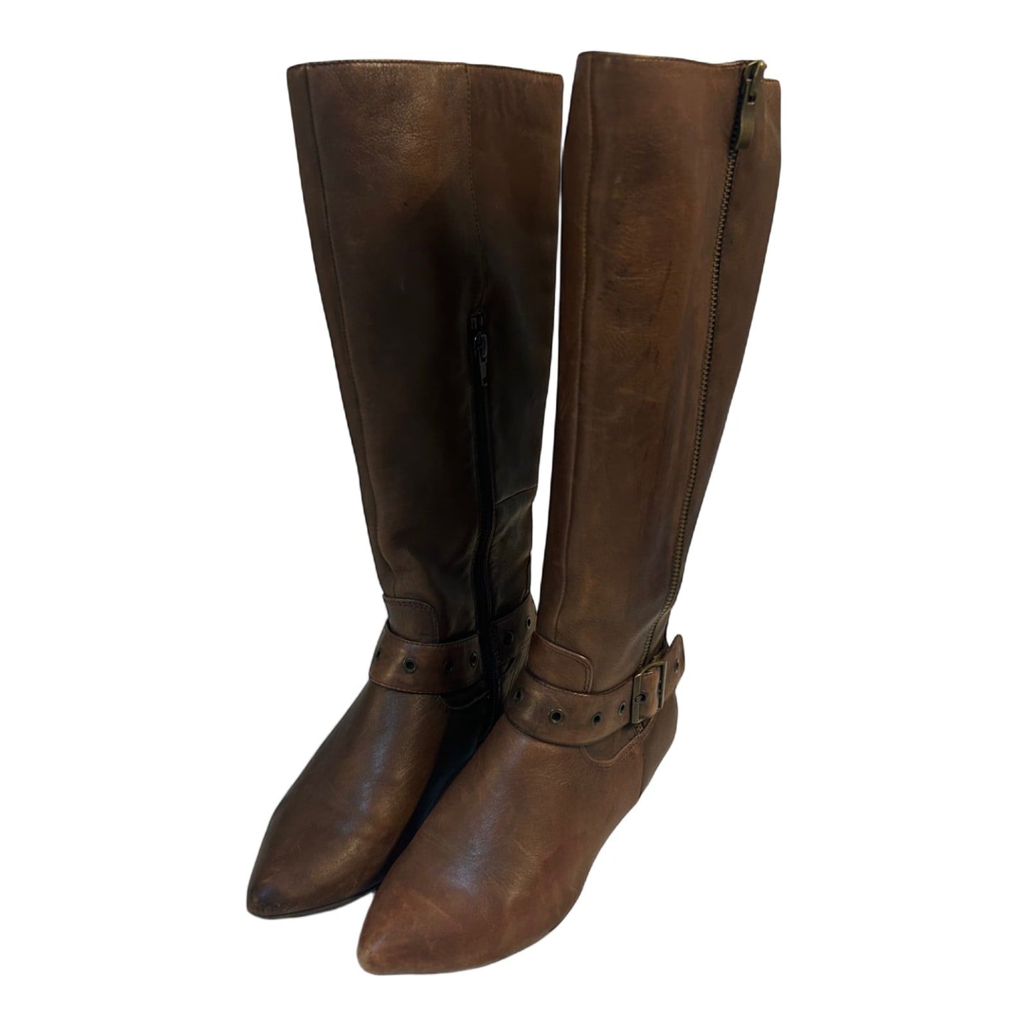 Janet D Damenstiefel Braun Gr 36 Leder Reißverschluss Zierschnalle Used Look