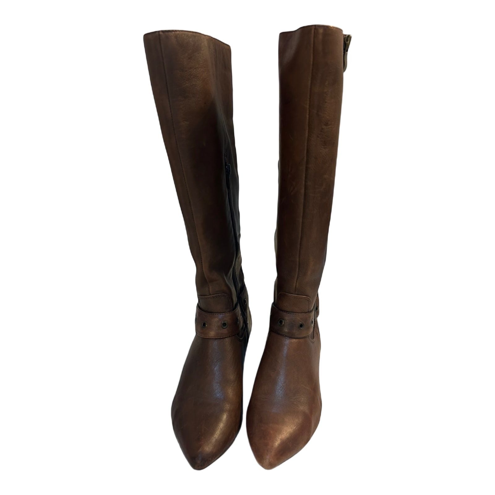 Janet D Damenstiefel Braun Gr 36 Leder Reißverschluss Zierschnalle Used Look