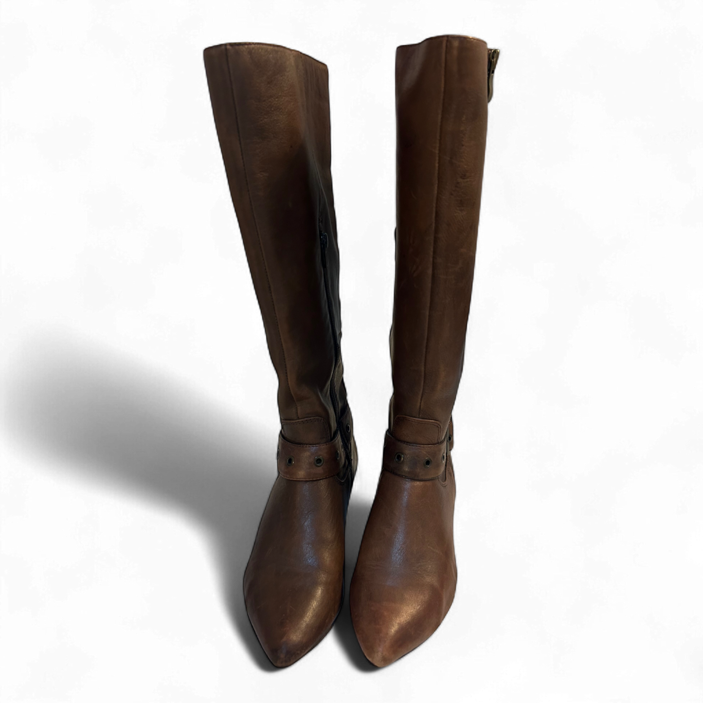 Janet D Damenstiefel Braun Gr 36 Leder Reißverschluss Zierschnalle Used Look