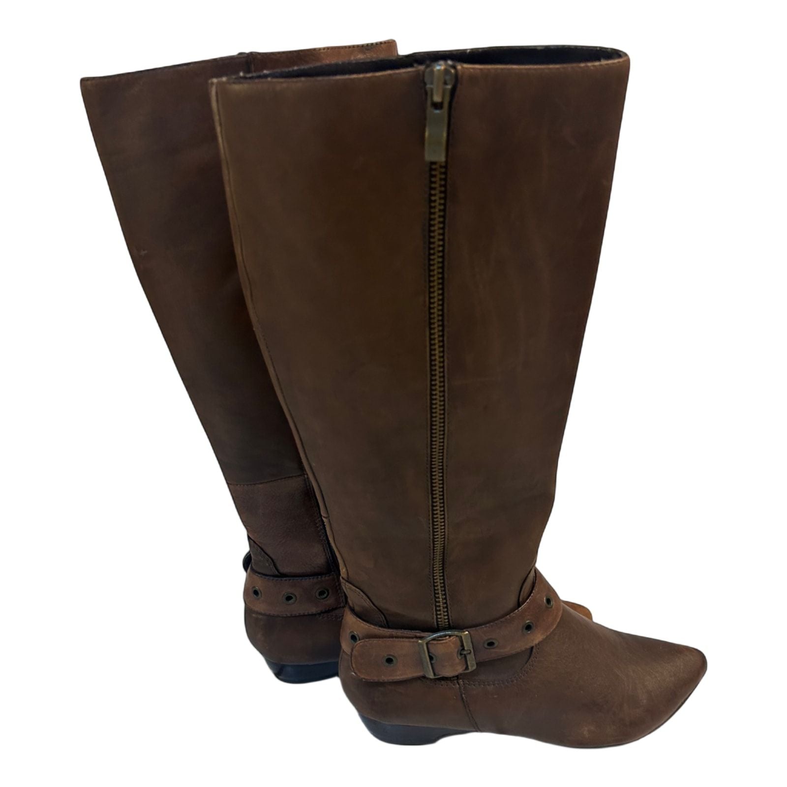 Janet D Damenstiefel Braun Gr 36 Leder Reißverschluss Zierschnalle Used Look