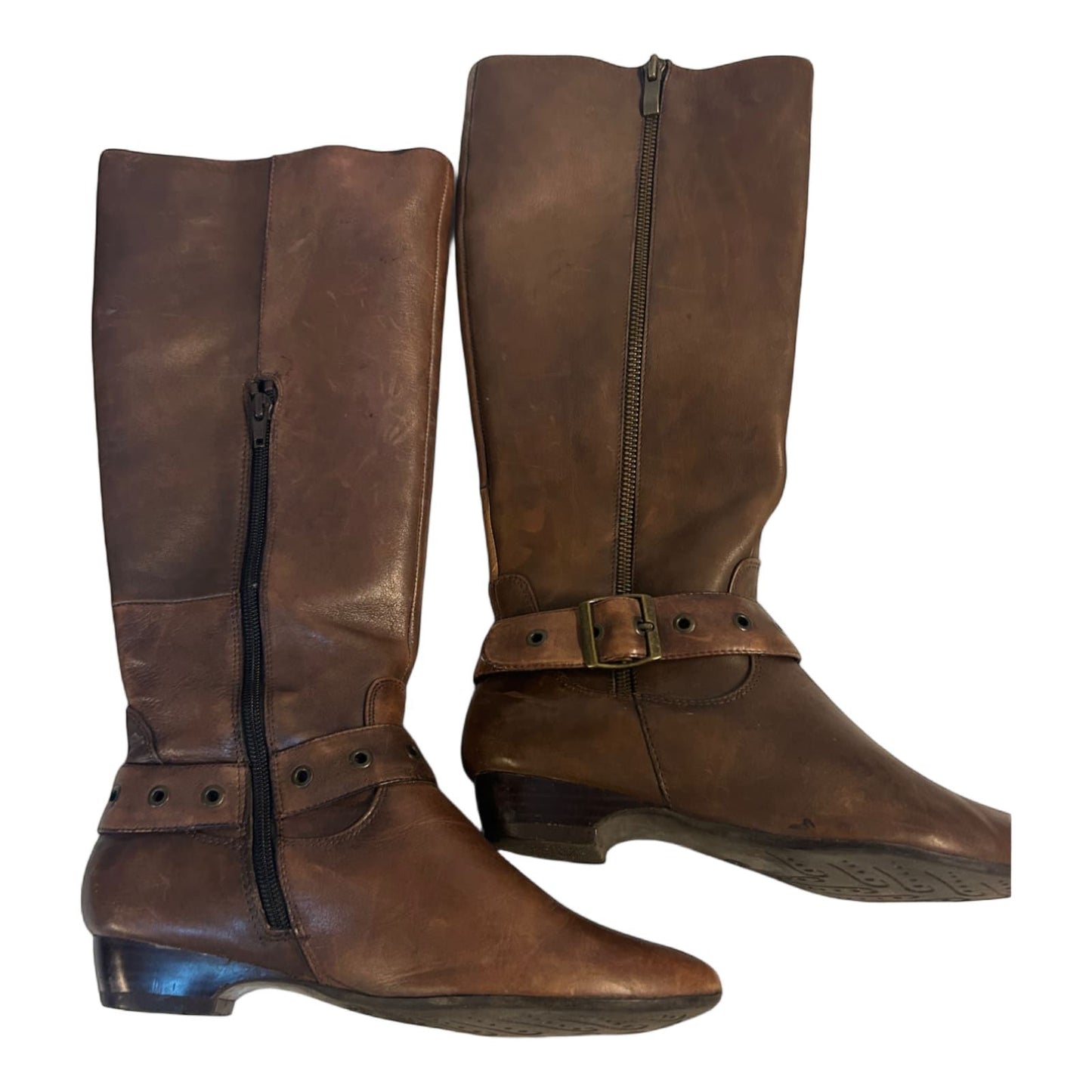 Janet D Damenstiefel Braun Gr 36 Leder Reißverschluss Zierschnalle Used Look