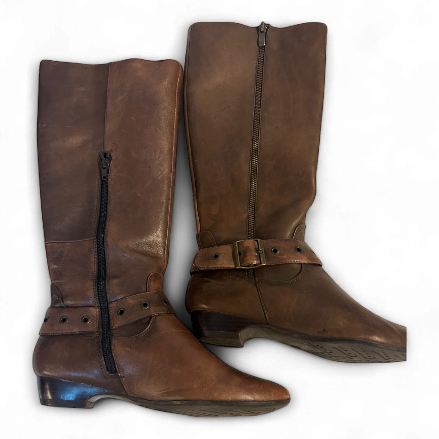 Janet D Damenstiefel Braun Gr 36 Leder Reißverschluss Zierschnalle Used Look