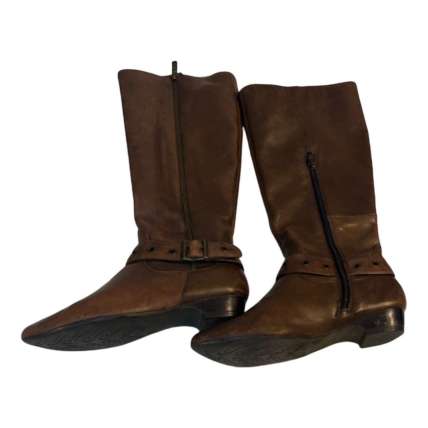 Janet D Damenstiefel Braun Gr 36 Leder Reißverschluss Zierschnalle Used Look