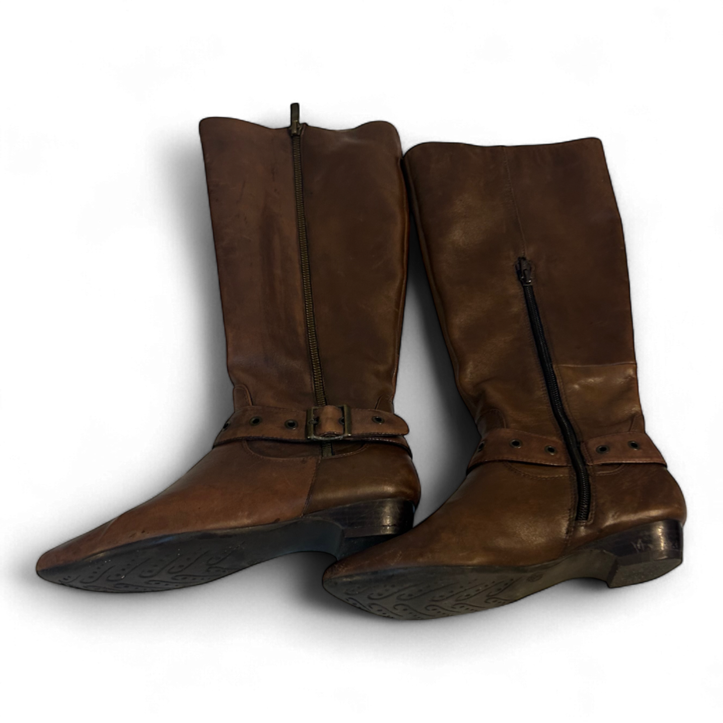 Janet D Damenstiefel Braun Gr 36 Leder Reißverschluss Zierschnalle Used Look