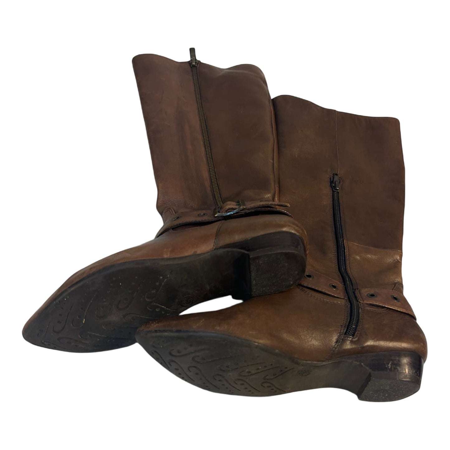 Janet D Damenstiefel Braun Gr 36 Leder Reißverschluss Zierschnalle Used Look