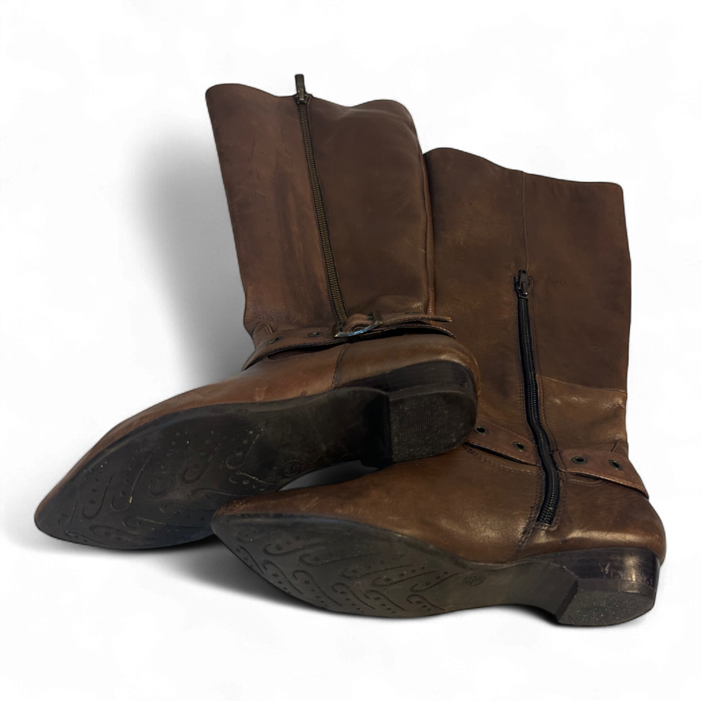 Janet D Damenstiefel Braun Gr 36 Leder Reißverschluss Zierschnalle Used Look