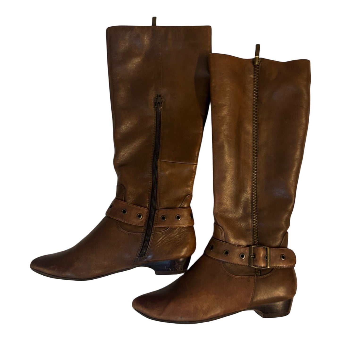 Janet D Damenstiefel Braun Gr 36 Leder Reißverschluss Zierschnalle Used Look