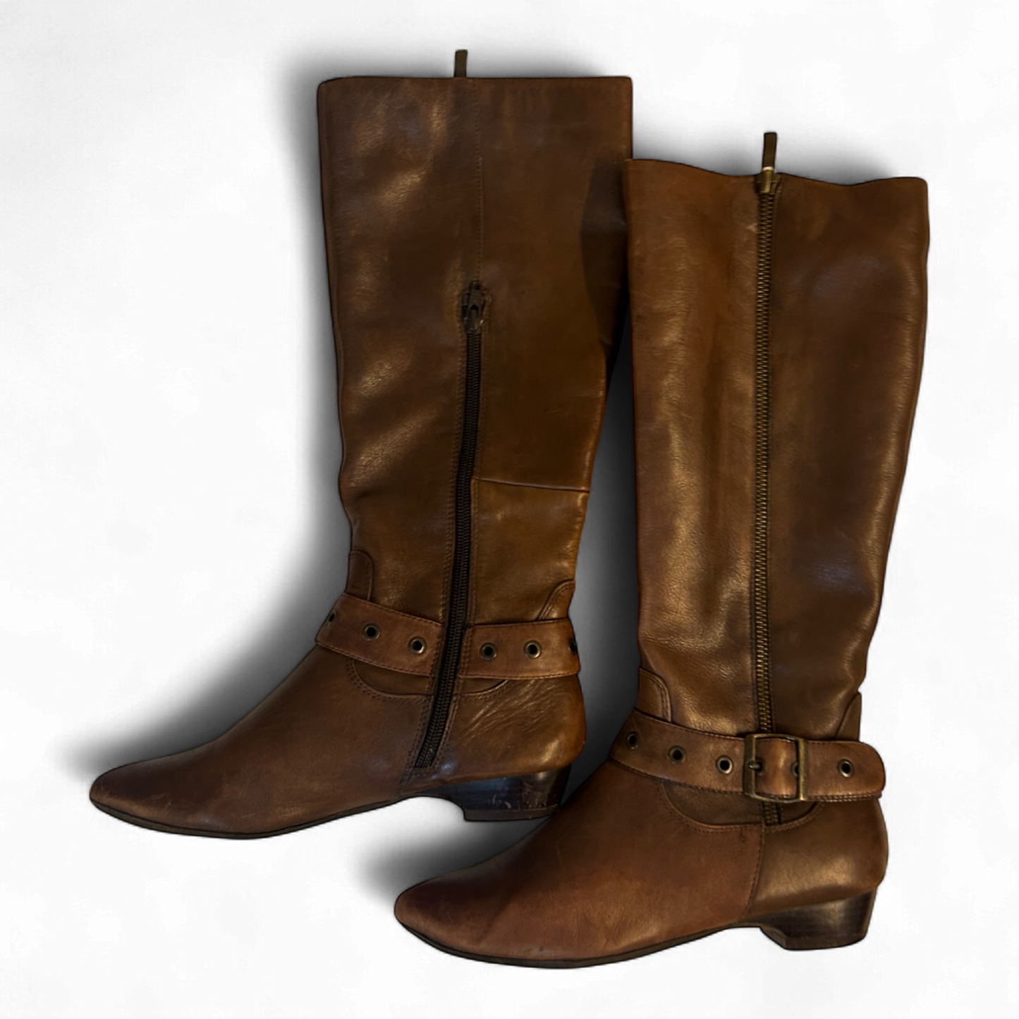 Janet D Damenstiefel Braun Gr 36 Leder Reißverschluss Zierschnalle Used Look