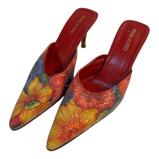 Pascual Alonso Mules Damen Schuhe Gr 37 Rot Blumen Glitzer Absatz Elegant