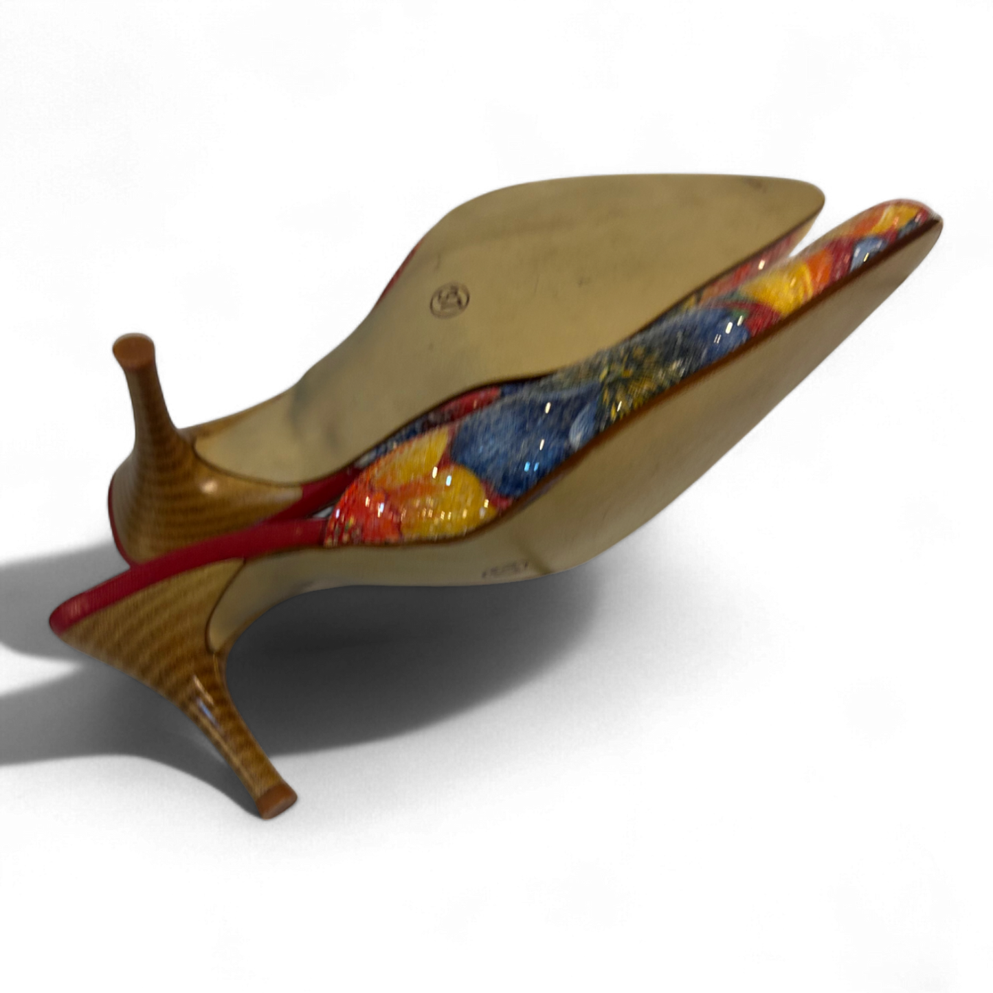 Pascual Alonso Mules Gr 37 Blumen Glitzer Print Rot Leder Innensohle Absatzschuhe