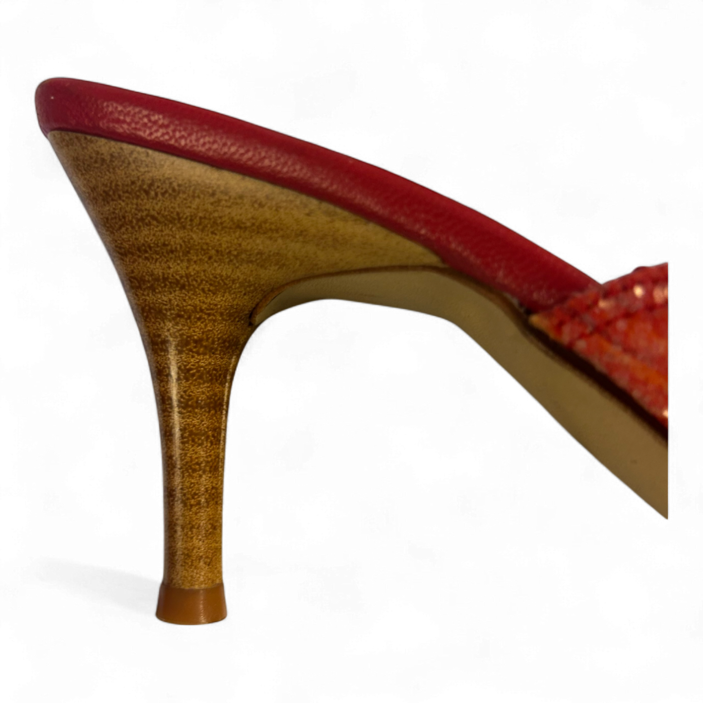 Pascual Alonso Mules Gr 37 Blumen Glitzer Print Rot Leder Innensohle Absatzschuhe