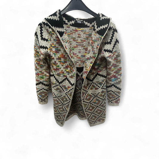 Colloseum Strickjacke Kapuze Muster Gr M Beige Bunt Taschen Boho Lang Acrylmix