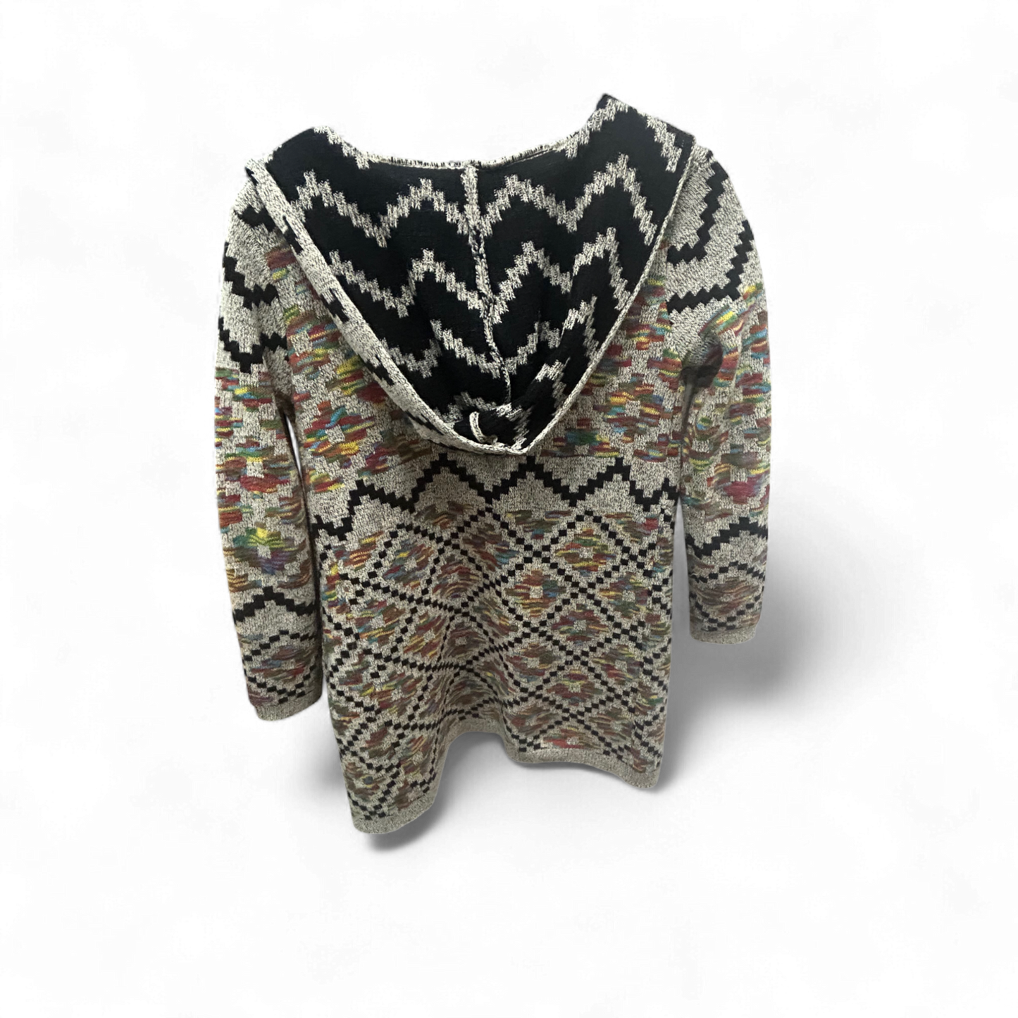 Colloseum Strickjacke Kapuze Muster Gr M Beige Bunt Taschen Boho Lang Acrylmix