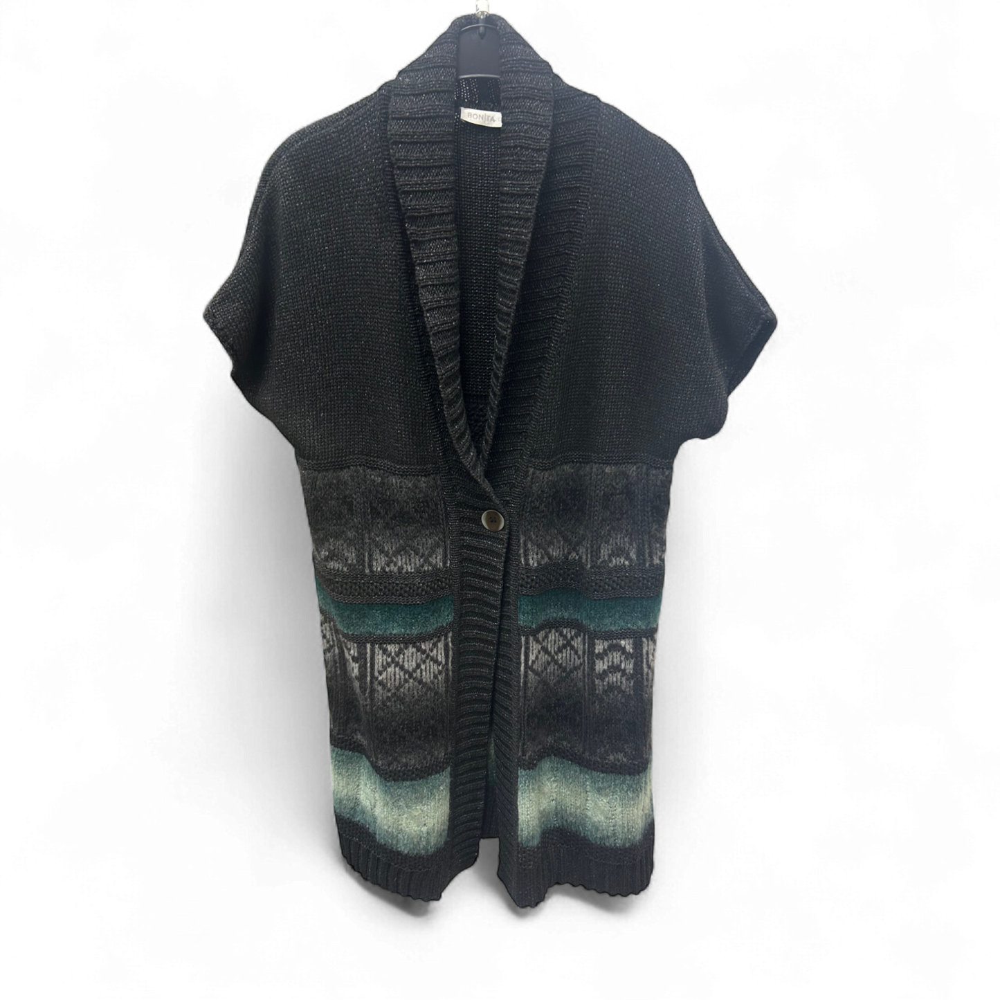 Bonita Strickweste Schwarz Gr L Kurzarm Muster Knopf Weich Mohairmischung