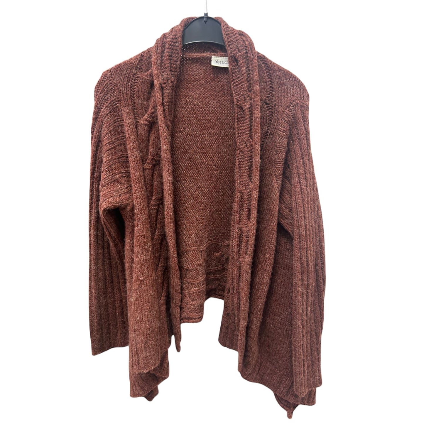 Yessica Strickjacke Braun Gr L Zopfmuster Offener Schnitt Zipfelsaum Wollmix
