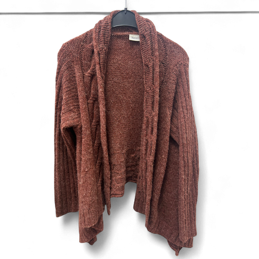 Yessica Strickjacke Braun Gr L Zopfmuster Offener Schnitt Zipfelsaum Wollmix