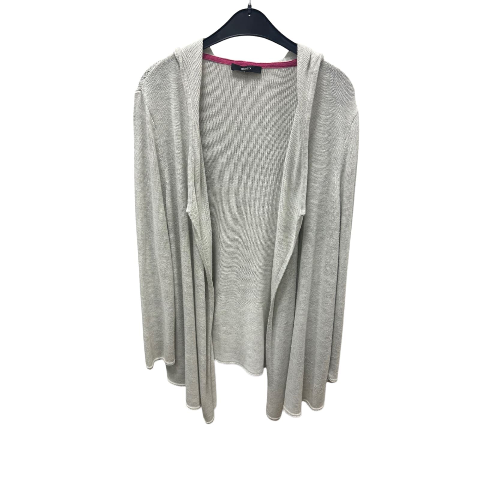 Bonita Strickjacke Grau Gr XL Kapuze Zipfelsaum Offen Lagenlook Langarm Casual