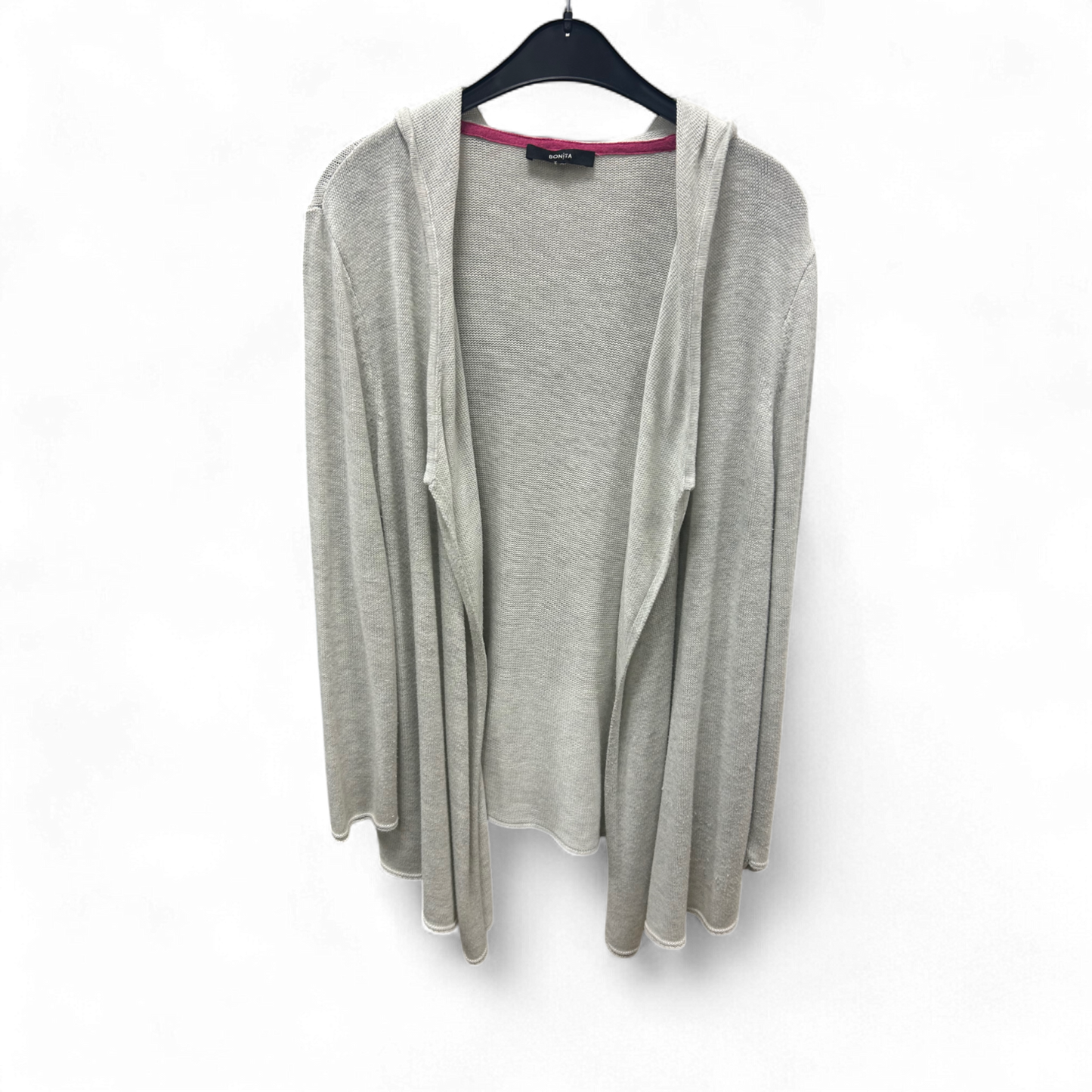 Bonita Strickjacke Grau Gr XL Kapuze Zipfelsaum Offen Lagenlook Langarm Casual