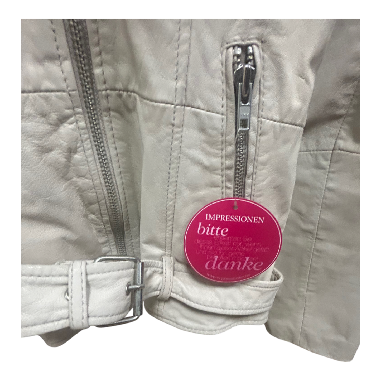 Brandalism Lederjacke Creme Gr 44 Ziegennappa Neu Gürtel Schulterriegel Bikerjacke