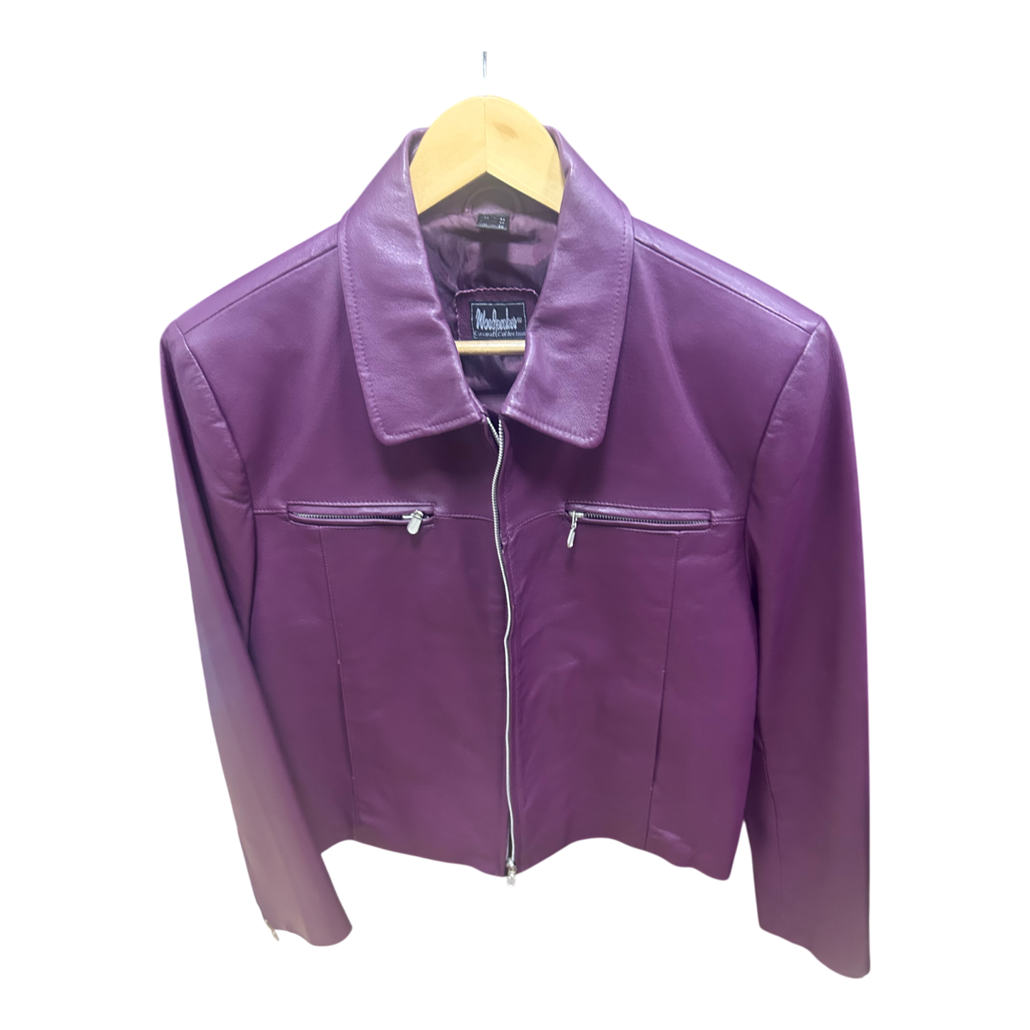 Woodpecker Lederjacke Lila Gr 44 Reißverschluss Echtleder Reißverschlusstaschen Kragen
