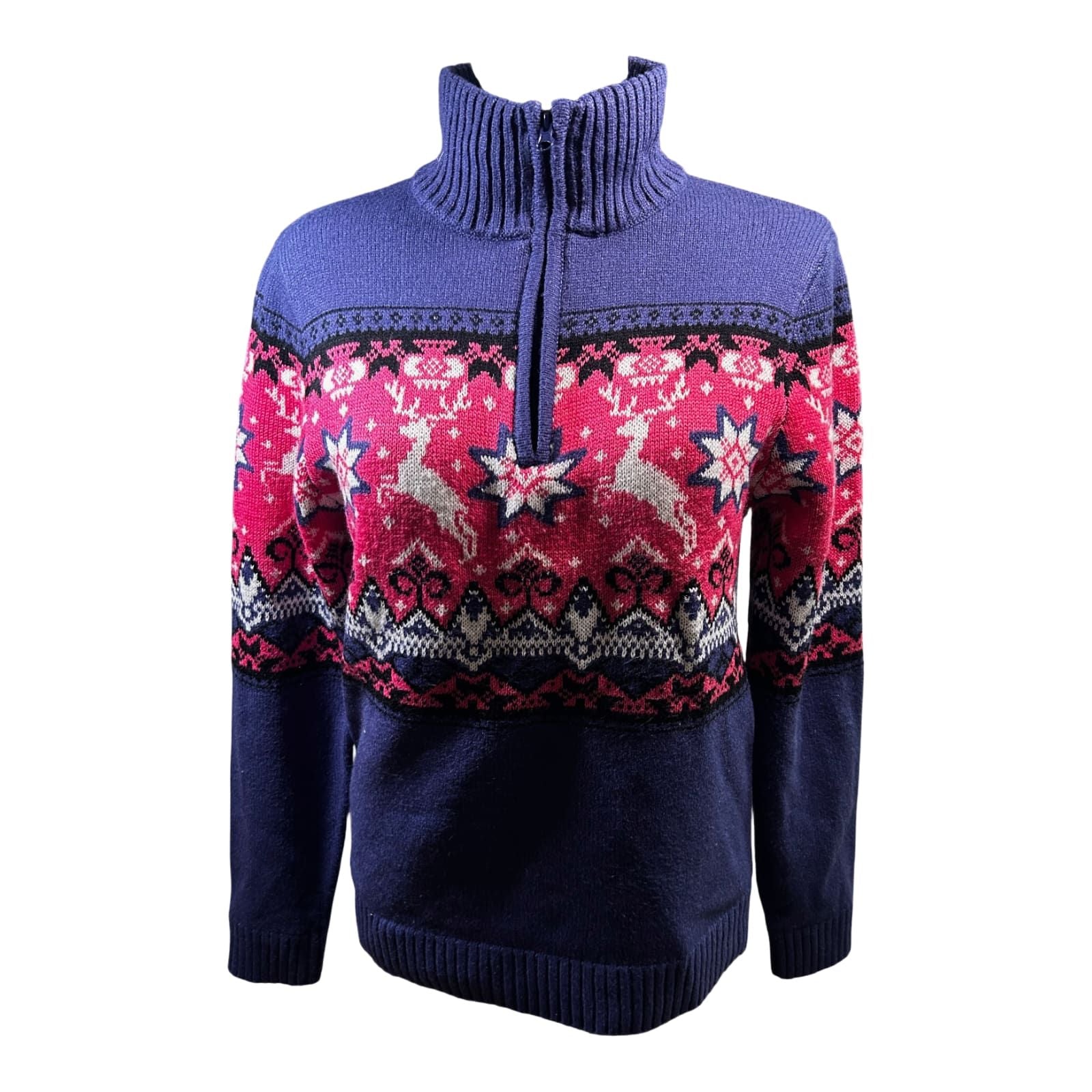 Crivit Sports Troyer Damen Pullover Gr S Lila Pink Norweger Muster Outdoor
