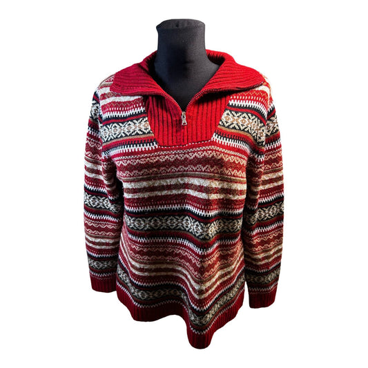 Basic Line Troyer Pullover Damen Gr 44 Rot Beige Norweger Strick Winter